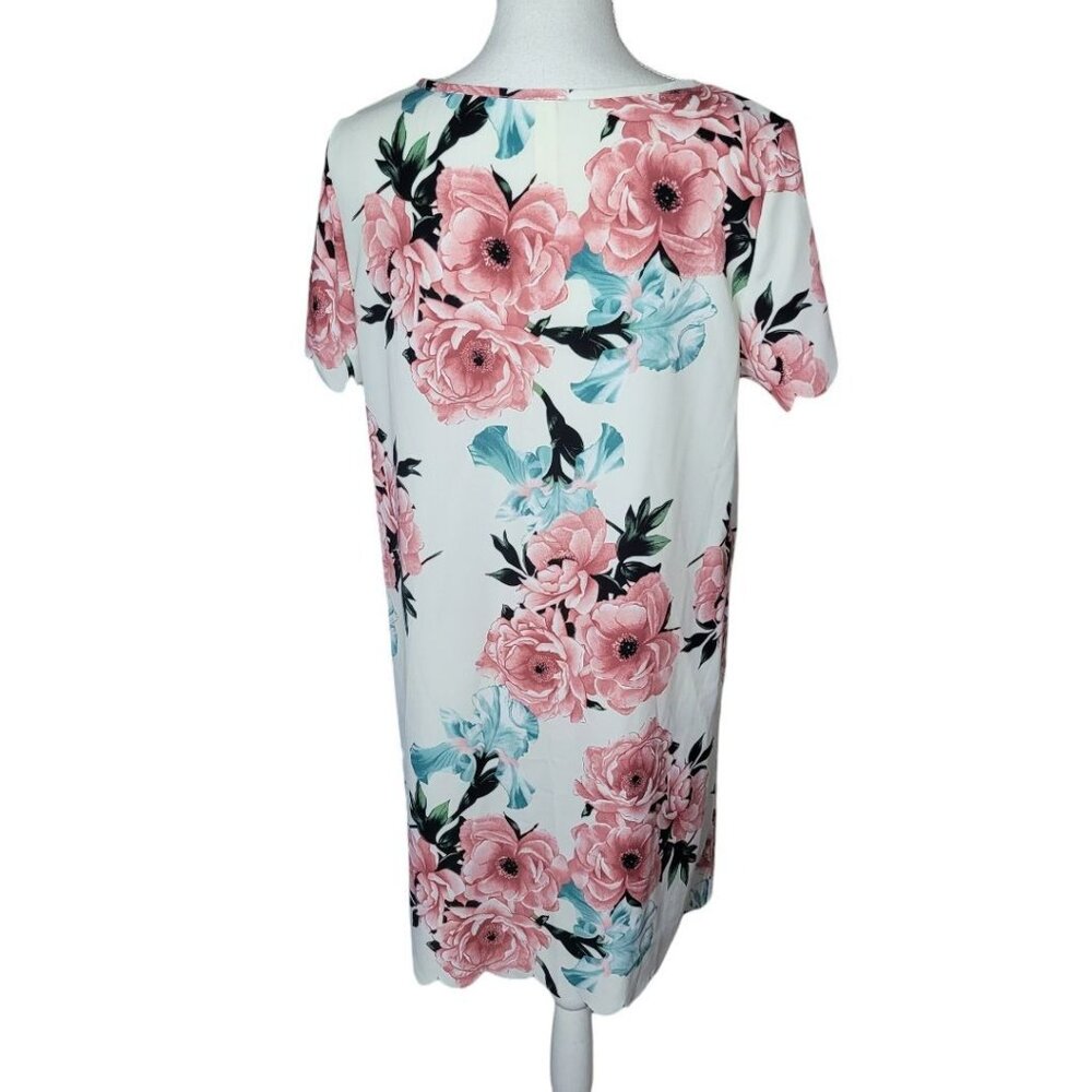 Vanilla Bay Dress Floral Short Sleeve White Pink Roses Short Womens Large - Picture 12 of 13